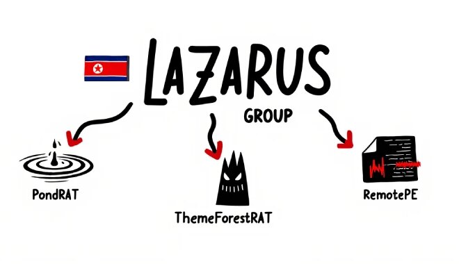 Lazarus Group Expands Malware Arsenal With PondRAT, ThemeForestRAT, and RemotePE