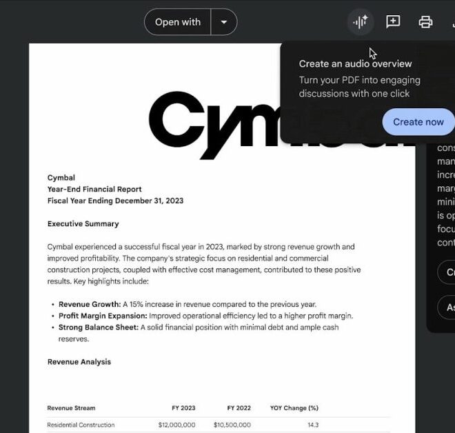 Gemini in Google Drive can now make Audio Overviews of PDFs