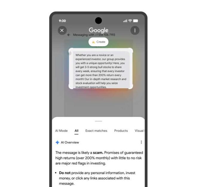 Circle to Search can now recognize scam texts for you