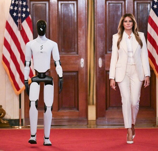 Surreal Footage Shows Melania Trump Walking Into White House Summit With Humanoid Robot