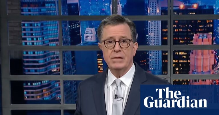 Stephen Colbert on Trump’s 22ft gold statue at his golf club: ‘recreational idolatry’ | Late-night TV roundup
