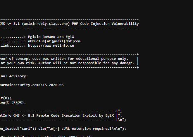 MetInfo CMS CVE-2026-29014 Exploited for Remote Code Execution Attacks